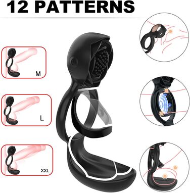 Вібраційний кільце для статевого члена TOUNID з 12 режимами вібрації, пультом дистанційного керування. Еротична іграшка для чоловіків, масажер яєчок, кок-кільце. Електрична іграшка для чоловіків, самостійна мастурбація (чорний)