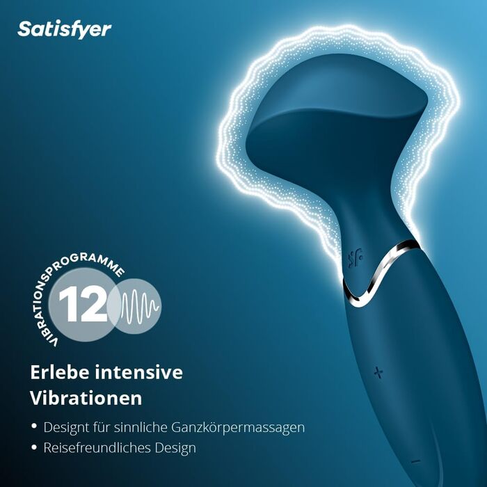 Вібратор Satisfyer Mini Wand-er: 12 програм, водонепроникний (IPX7), медичний силікон, для жіночих масажів та еротичних розваг, блакитний