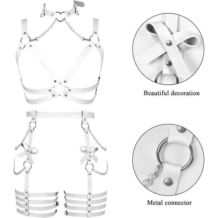 Жіночий шкіряний боді з ланцюжком BANSSGOTH, комплект стрінги, мереживо, для танців та свят (білий)