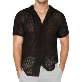 Чоловіча сорочка поло з мереживом AIEOE, літня, вільна, з короткими рукавами, чорна, розмір S-XXL