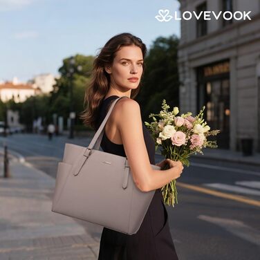 Жіноча сумка LOVEVOOK великого розміру з екошкіри, робоча сумка-шопер для ноутбука 17 дюймів, пудрово-рожева