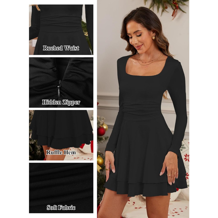 Сукня Daen Kleider з квадратним вирізом: елегантна вечірня, коктейльна, облягаюча, на будь-яку фігуру (чорна, S)