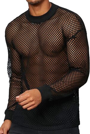 Чоловіча сітка AIEOE: прозора сорочка з довгим рукавом, чорна, розмір M