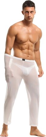 Чоловічі прозорі штани з мережива, нічна сорочка, спідня білизна, штани з нейлону, довгі прозорі штани, мереживні штани änner, штани з тонкої сітки, матеріал - тюль (M, білий)