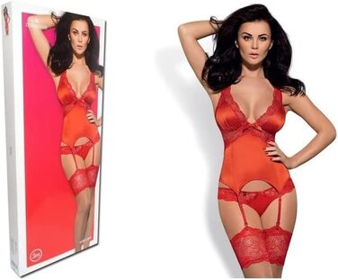 Сексуальний комплект спідньої білизни Obsessive: мереживний корсет-бра з бретелями та стрінги, подарункова коробка (L-XL, Червоний)