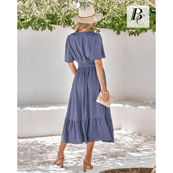 Сукня літня жіноча BebreezChic Boho-шик довга з V-поглибленням, висока талія, швейцарська сітка, квітковий принт, пляжна максі-сукня (XL, блакитно-фіолетова)