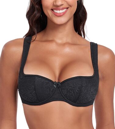 Дирндль бюстгальтер Lemorosy для жінок з кісточками, balconette, з м'якими широкими бретелями, чорний 85B