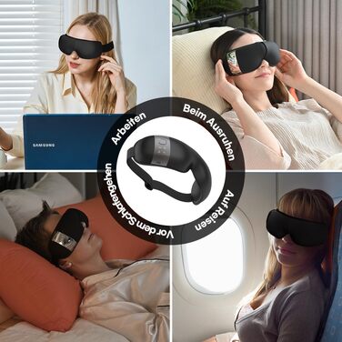 Масажер для очей HubiCare з функціями підігріву та охолодження, 3D-повітряним компресійним масажем, вібрацією та Bluetooth, чорний