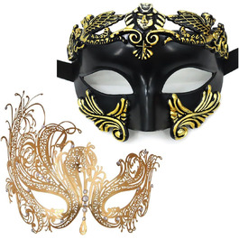 Маскарадні маски для жінок та чоловіків, пара, венеціанська маска, римсько-грецька маска для Хелловіну, костюм, вечірка, бал (Золотий Фенікс)