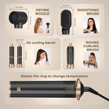 Стайлер для волосся 5 в 1 UKLISS Airstyler Pro: багатофункціональний набір для сушіння та укладки (фен, брашинг, гофре, вирівнювач), 1000 Вт, чорний