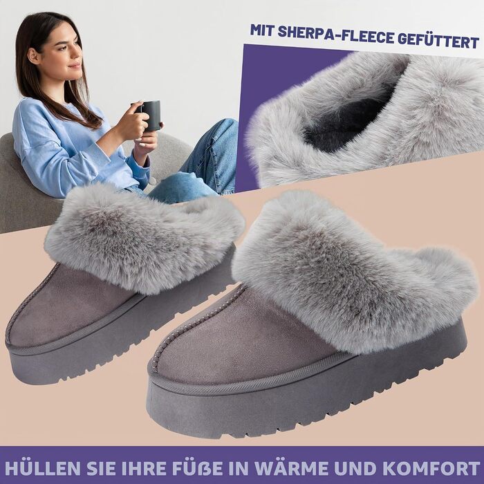 Жіночі плюшеві капці CityComfort з підкладкою та протиковзаючою підошвою, сірі, розмір 37 EU