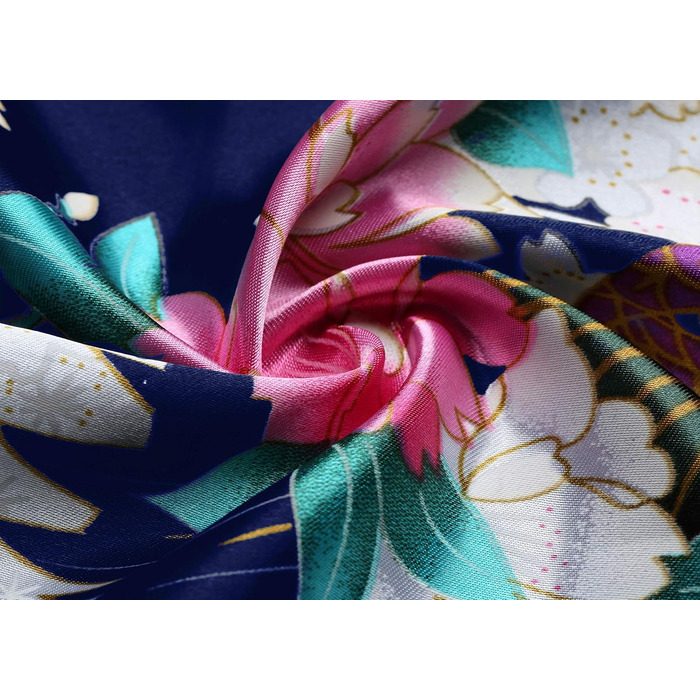 Халат жіночий довгий шовковий атласний, кімоно з принтом павича, BABEYOND, для дому, вечірки, універсальний розмір, білий/темно-синій