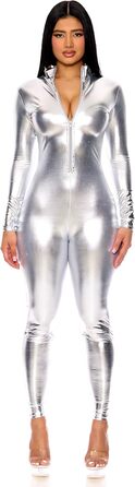 Костюм Forplay для жінок, металік, на блискавку, зі стійким коміром, карнавальний костюм на Геловін, США (S-M, сріблястий)