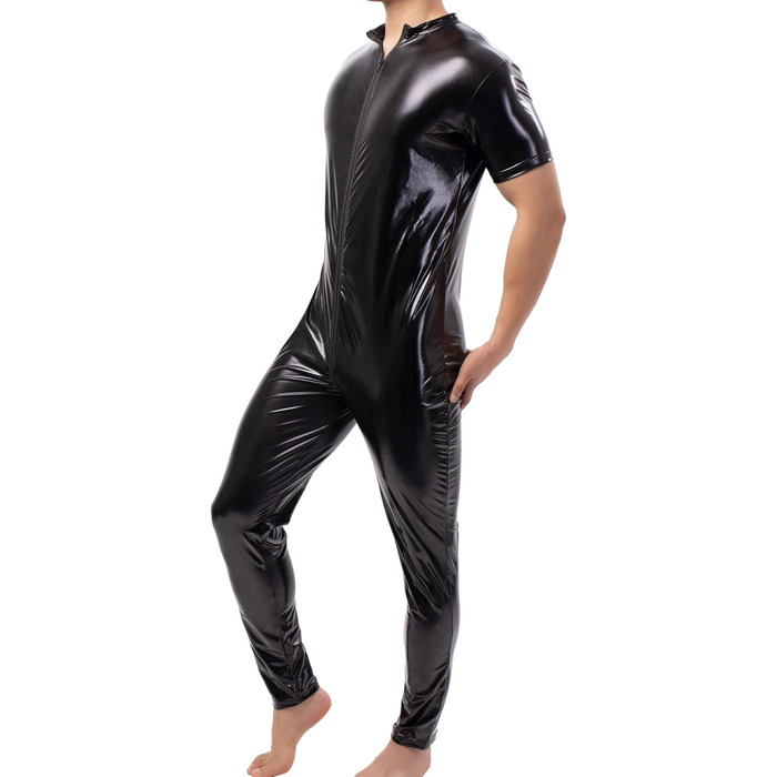 Чоловічі шорти-лосини QiaTi без рукавів з блискавкою, з штучної шкіри, боді з 2 кишенями для повсякденного носіння та клубів (XL, чорний)