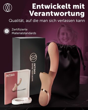 Вібратор Intima Félin Druckwellen для жінок – стимулятор клітора з насадкою-помпою + вібратор G-точки – подвійна функція помпи та вібрації, 20 режимів, тихий та перезаряджуваний – Mocca Mouse