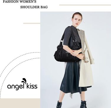 Жіноча сумка-шопер Angelkiss через плече з екошкіри, велика сумка-хобо та крос-боді чорного кольору