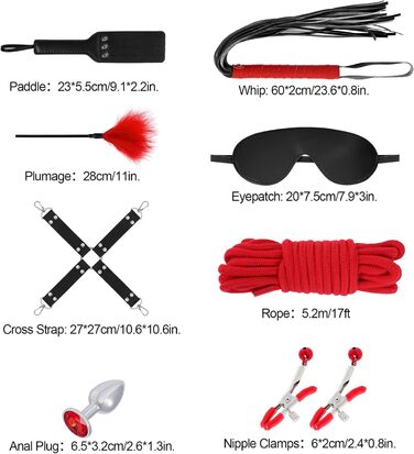 Набір для БДСМ: мотузки, наручники, петиші, маски, петиші, пару (червоний та чорний)