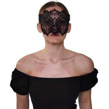 Чорна мереживна маска для жінок з кристалами - елегантна венеціанська маска для маскараду, готичної вечірки, косплею, карнавалу та особливих подій - ручна робота (чорний)