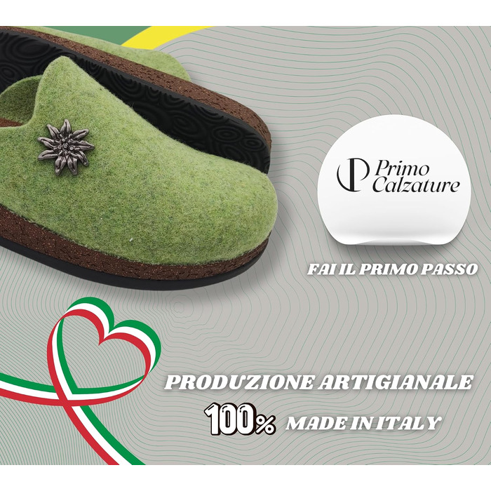 Зимові домашні капці Alpine Clogs з вареної вовни для чоловіків та жінок, теплі тірольські пантолети, Made in Italy, світло-зелені, розмір 39 EU