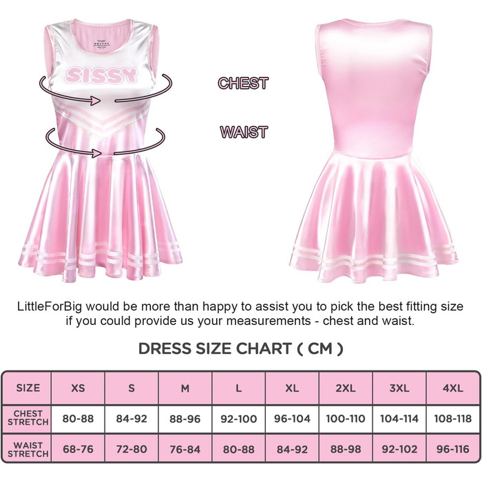 Рожевий боді-комбінезон LittleForBig Sissy з атласу, без рукавів, розмір XL