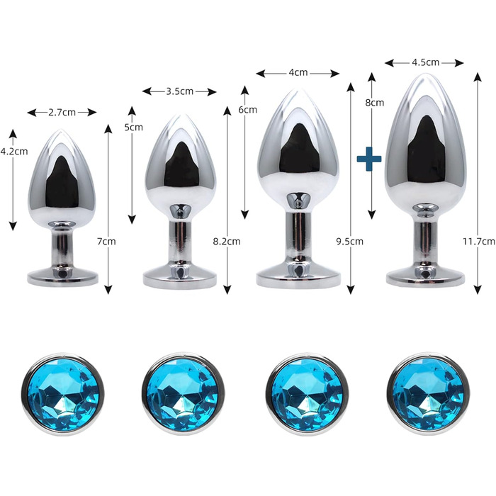 Набір анальних пробок 4 шт. Super Groß zu Klein, срібло, метал. Іграшки для сексу, підходять для початківців, жінок, чоловіків, пар (чорний, синій).