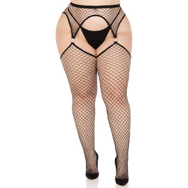Чорні мереживні панчохи з пришитим поясом Leg Avenue, розмір 1X-2X