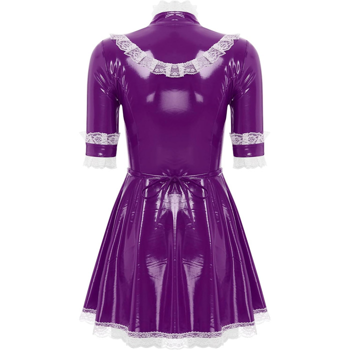 Костюм служниці FEESHOW з вологого блиску, комплект спідниці та фартуха, фіолетовий (3XL), для карнавалу та тематичних вечірок