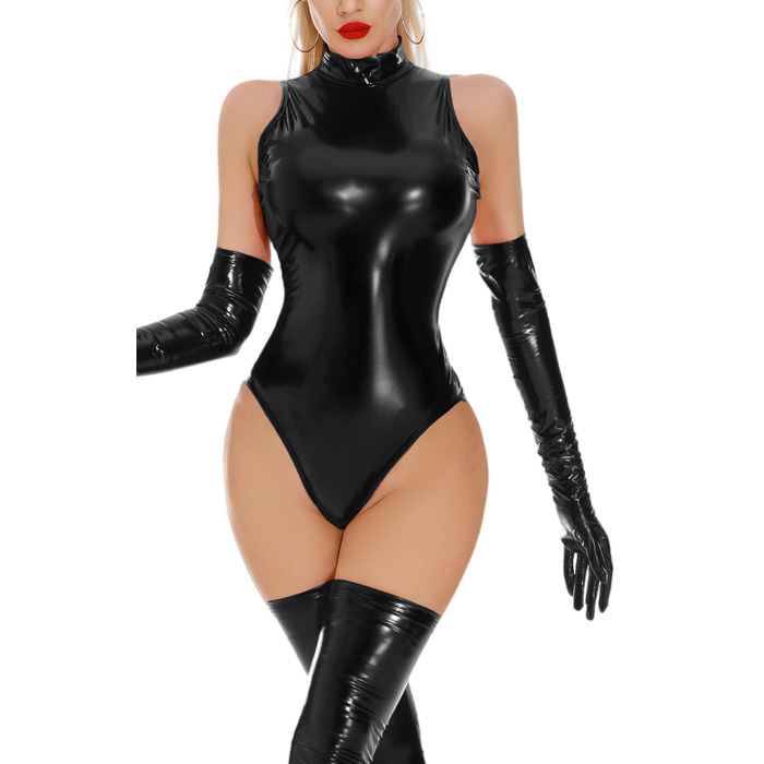 Боді FEOYA для жінок, сексуальний ефектний боді з еластичної шкіри, без рукавів, для вечірок та клубів, чорний, розмір M