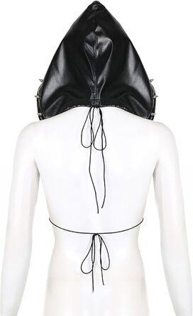 Топ FlyCC Rave з PU шкіри для жінок, вечірка, танець, бралетт, ремінці, кроп-топ, бюстгальтер, костюм для музичного фестивалю, чорний A (L, Чорний (B))