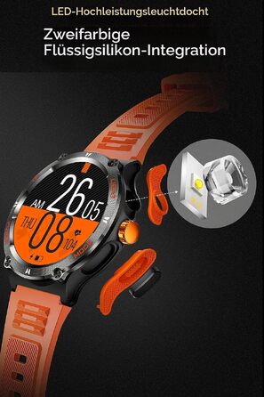 Смарт-годинник findtime Military — ударостійкий тактичний годинник з компасом, LED-ліхтариком, функцією дзвінків та моніторингом пульсу 24h, для Android та iOS (Помаранчевий)