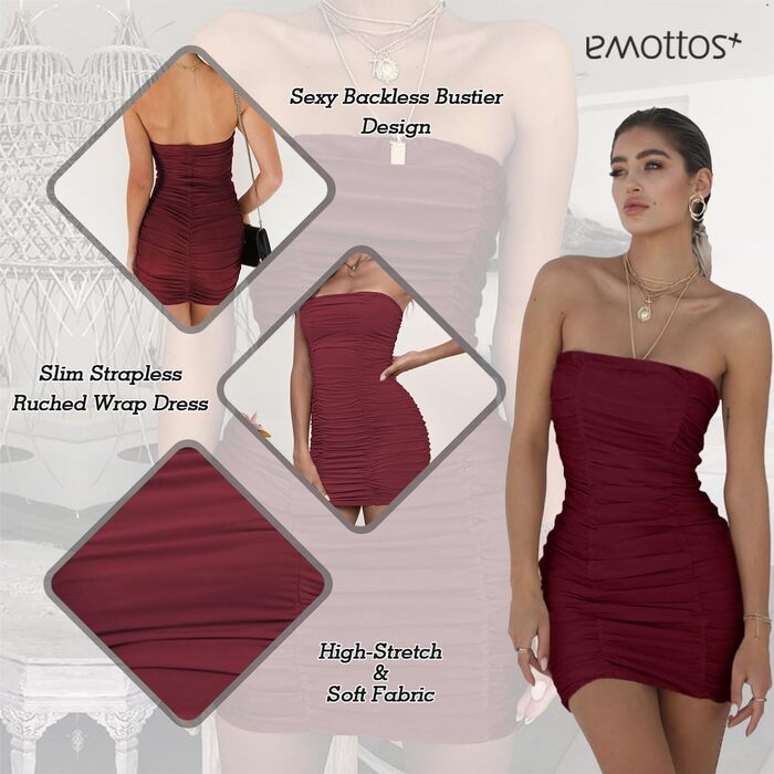 Червоне міні-плаття з драпіруванням, літнє без бретелек, обтисле плаття-олівець, для вечірок та клубів (S-XL)