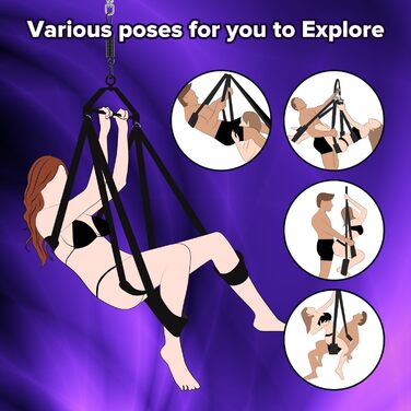 Гойдалка для дорослих 360° для пар: BDSM комплект для секс-ігор, ремені фіксації, чорний колір
