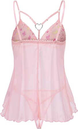 Нічна сорочка Babydoll з мереживом LittleForBig для жінок (3XL, рожева, з шлейкою)