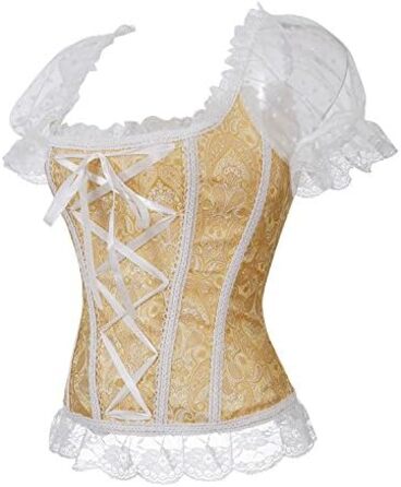 Корсет топ бюстєль для жінок, повні розміри, атлас, квіткова мереживо, шнуровка, білий, артикул 2550 (S, 8108Gelb)