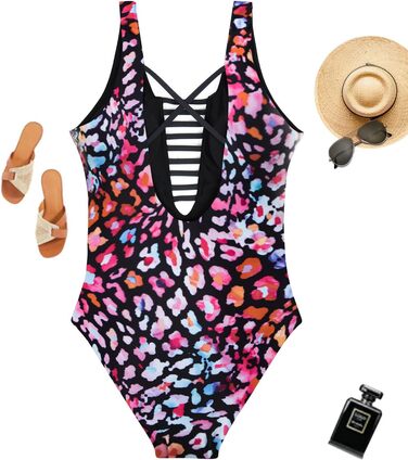 Світшотний купальник Aqua Eve для жінок з глибоким V-подібним вирізом та вирізами, неонове леопардове забарвлення (XL)