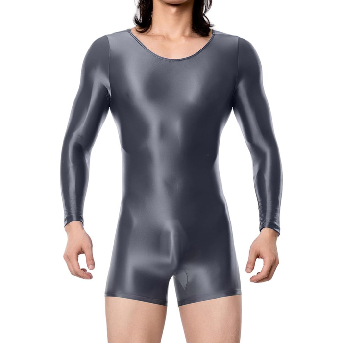 Комбінезон спортивний чоловічий AIEOE з еластичним блиском, прозорий, облягаючий, для танців та фітнесу (темно-сірий, M)