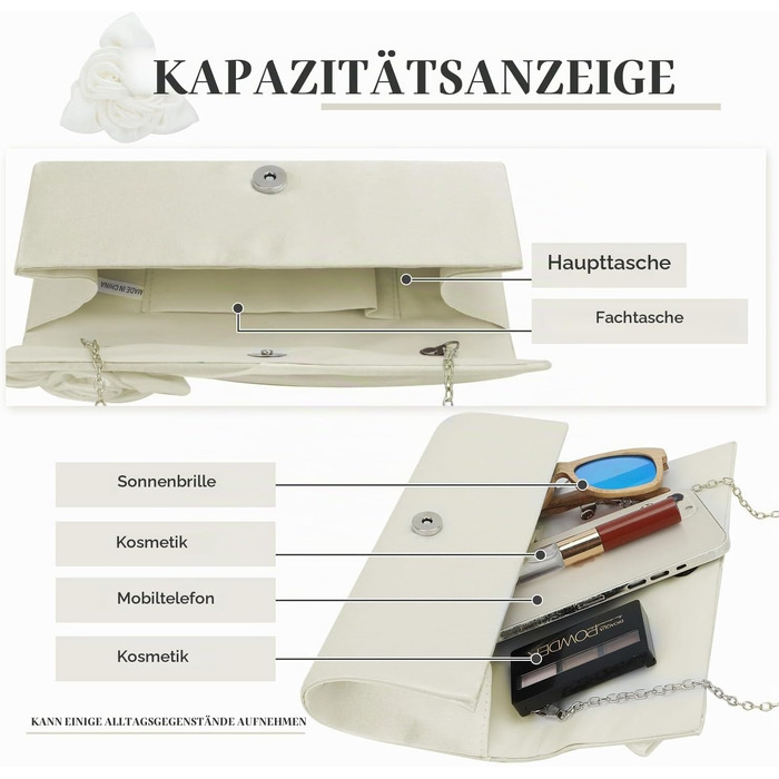 Вечірній клатч EVEOUT із сатину та кристалів для жінок, жіноча сумка на плече для весіль та урочистостей (Колір: старий білий, квітковий принт)