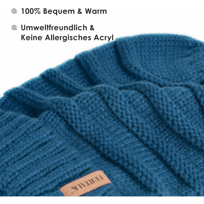 Жіноча в'язана шапка-біні FURTALK Slouch Beanie у стилі street style, м'яка зимова шапка грубой в'язки (один розмір, синя)