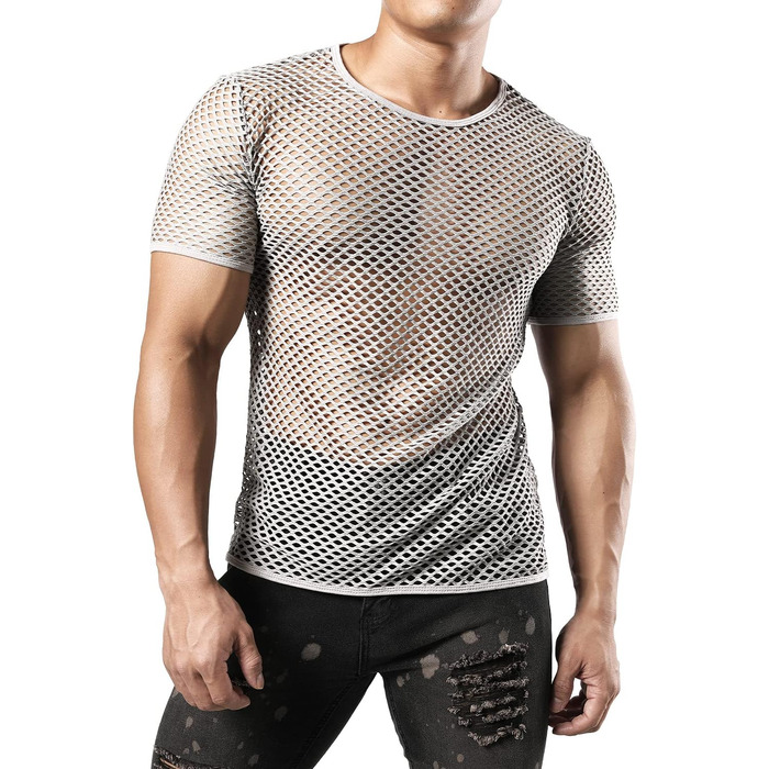 Чоловіча футболка JOGAL з еластичної сітки, прозора, короткий рукав, сіра (XXL)