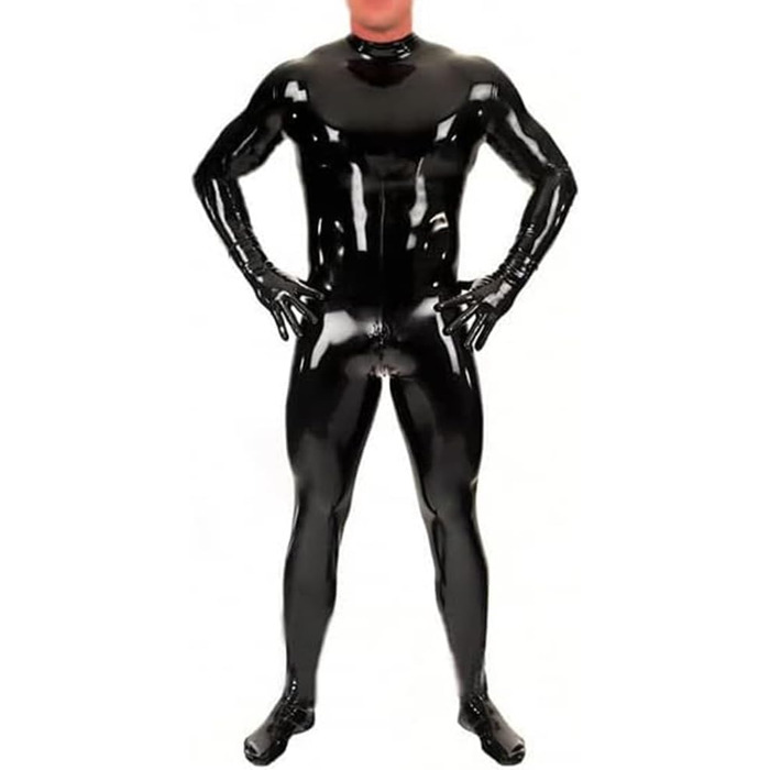 Латексний костюм-комбінезон YZPNBW для чоловіків: чорний фетиш-костюм з шкарпетками та рукавичками, блискавкою