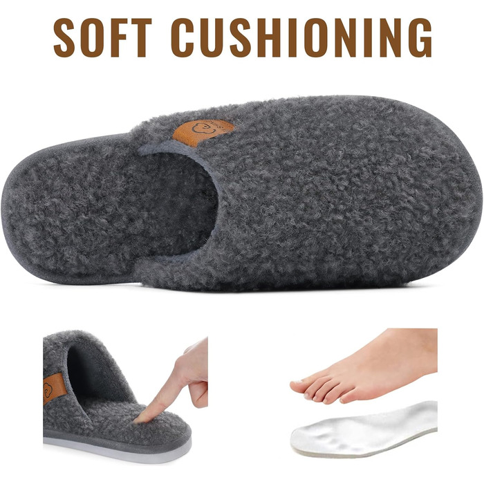 Жіночі м'які капці-тапочки Evshine з ефектом пам'яті (Memory Foam), закриті домашні капці, темно-сірі, розмір 37/37.5 EU