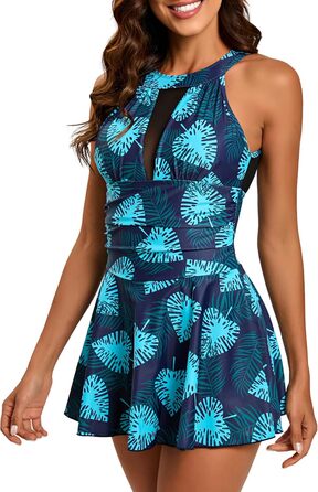 Жіночий купальник з високою талією та шортами Retro-Beachwear Neckholder (Greenleaf, M)