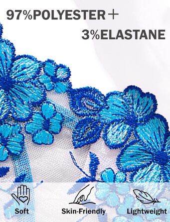 AEAU Комплект спідньої білизни: мереживний бюстгальтер та танга, прозорий, push-up, мереживний, квітковий, S-XL (блакитний, M)