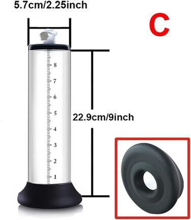 Набір аксесуарів для вакуумної помпи для збільшення пеніса, з лімбо та силіконовим кільцем, для ерекції та лікування імпотенції, прозоре трубчасте ріг (D:22.9 * 6.35cm) (C:22.9*5.7cm)