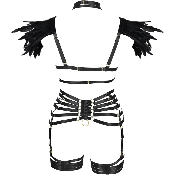 Набір пір'я для жінок PETMHS: корсет, бюстгальтер, клітка, готичний стиль, карнавал, фестувал, костюм (чорний, довгий)