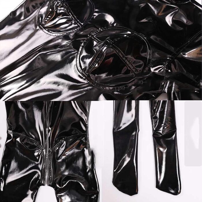 Жіночий латексний комбінезон з блискавкою для сцени та відпочинку, обтягуючий, чорний (M)