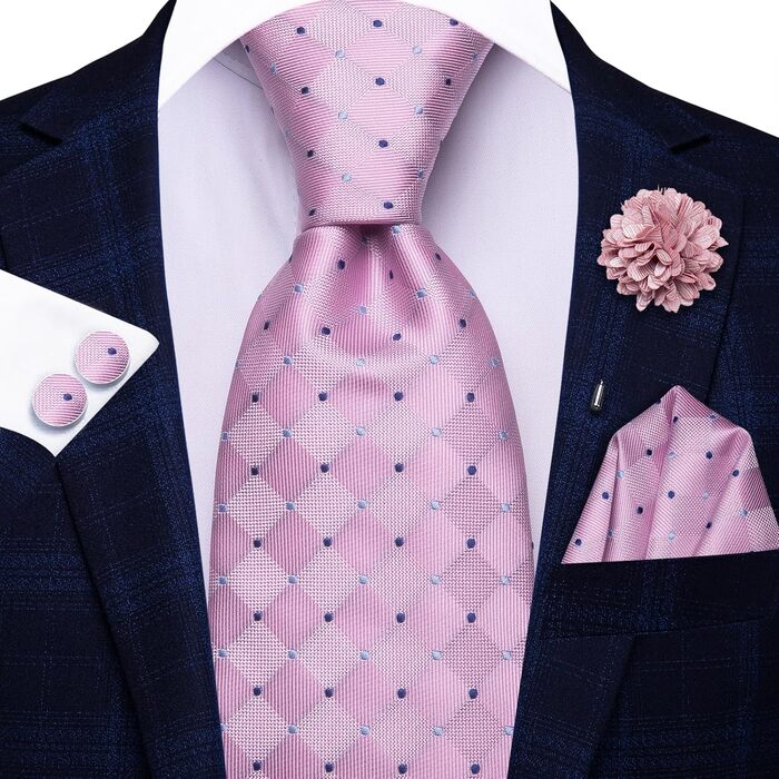 Чоловіча краватка Hi-Tie з набором (покарманець та запонки) для весілля та бізнесу, колір Blush Pink (світло-рожевий)