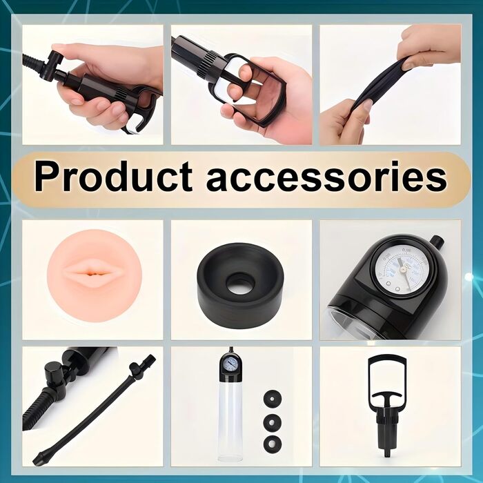 Ручний масажер для збільшення пеніса з силікону та 3 насадки. Масажер-накачувач з манометром та шкалою. Для чоловіків. (D,Positive)