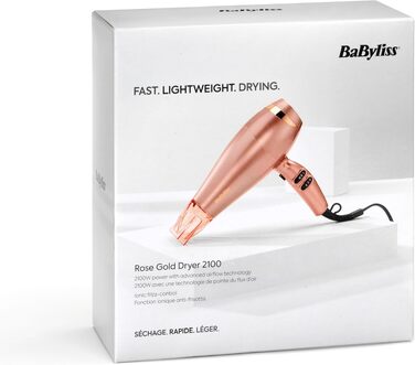 Професійний іонний фен BaByliss Rose Gold 2100W з керамічним покриттям, 3 температурні та 2 швидкісні режими, сріблястий, 5336PE EU