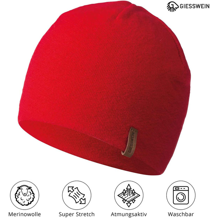 Спортивна шапка Giesswein Merino Cap Gehrenspitze з мериносової вовни, унісекс, вогнево-червона, один розмір